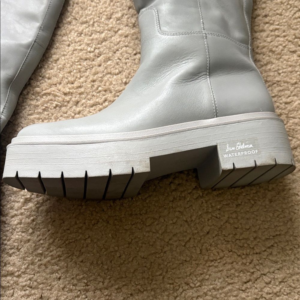 Anthro Sam Edelman Larina Waterproof Knee High Platform Boots Grey leather Sz 8 - Picture 6 of 10